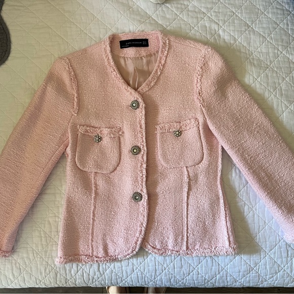 Zara Pink Tweed Women's Jacket - Picture 4 of 6